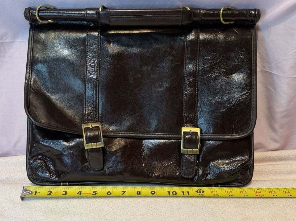 Dark Brown Leather Briefcase Messenger Bag